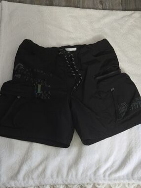 Black Women's Drawstring Cargo Swim Shorts